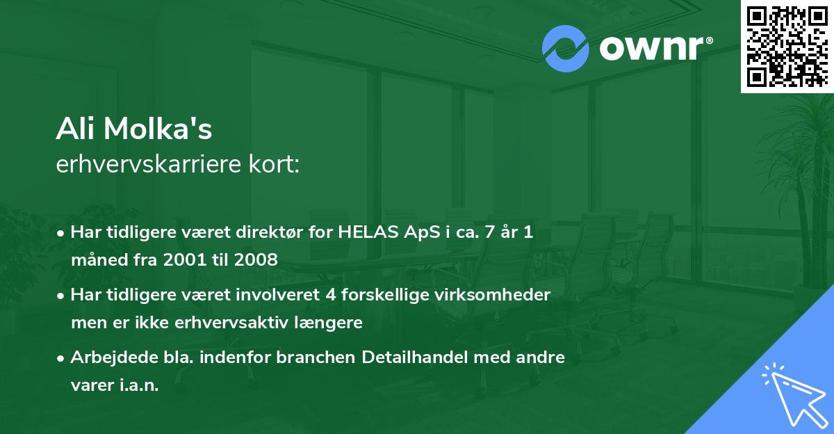 Ali Molka's erhvervskarriere kort