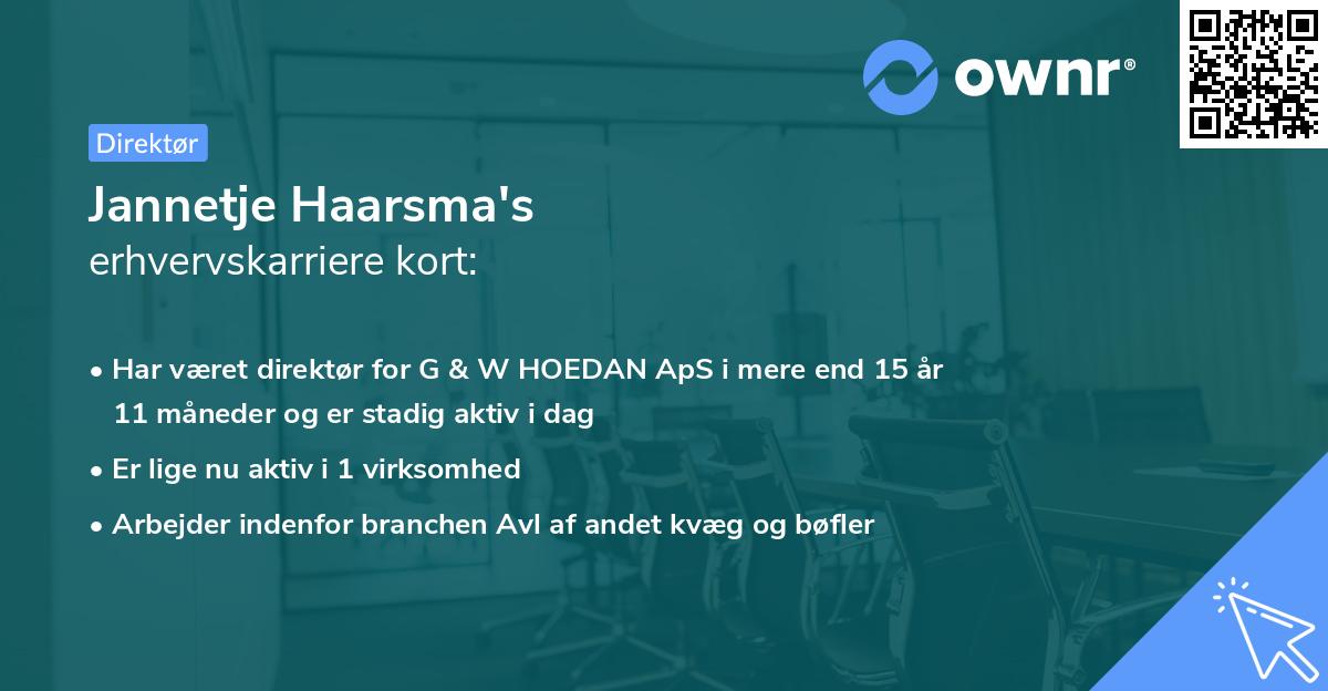 Jannetje Haarsma's erhvervskarriere kort