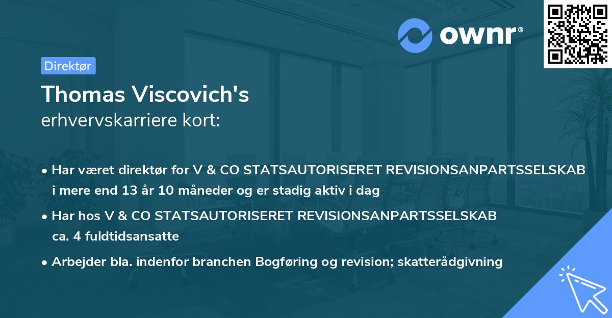 Thomas Viscovich's erhvervskarriere kort