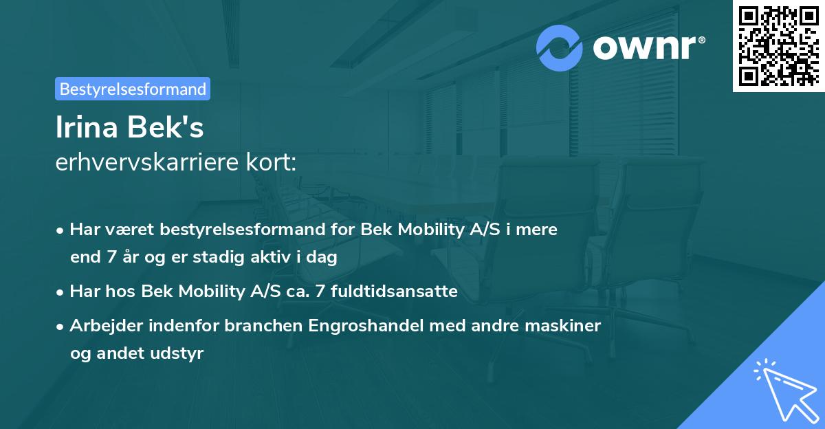 Irina Bek's erhvervskarriere kort