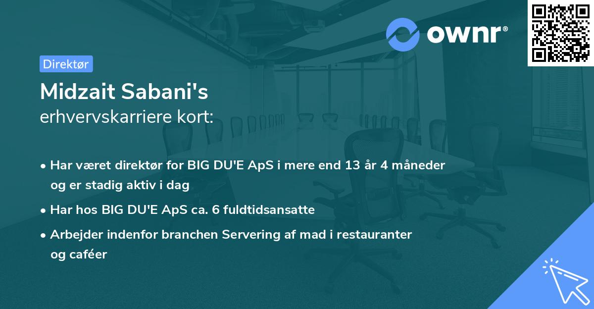 Midzait Sabani's erhvervskarriere kort