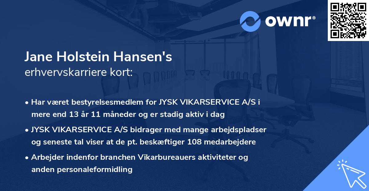Jane Holstein Hansen's erhvervskarriere kort