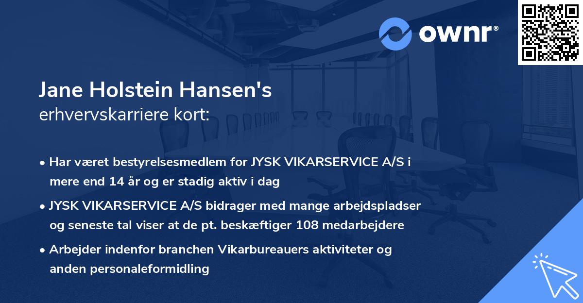 Jane Holstein Hansen's erhvervskarriere kort