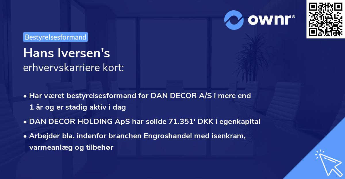 Hans Iversen's erhvervskarriere kort