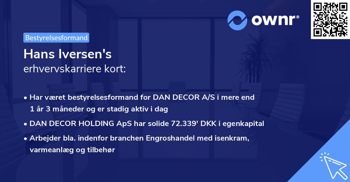 Hans Iversen's erhvervskarriere kort
