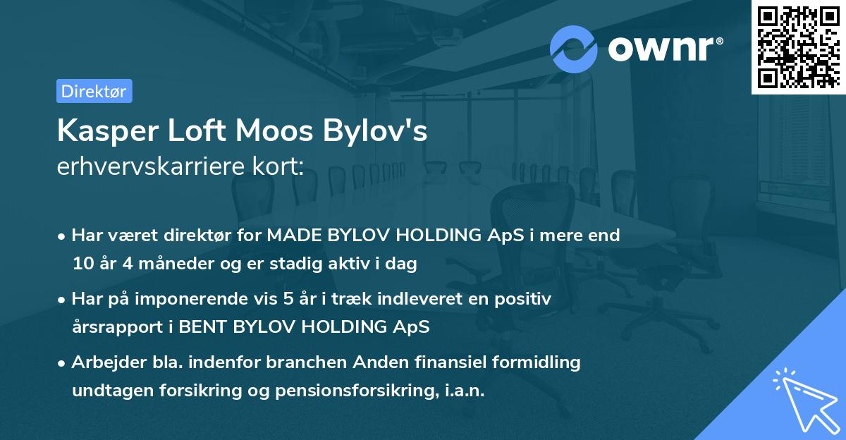 Kasper Loft Moos Bylov's erhvervskarriere kort