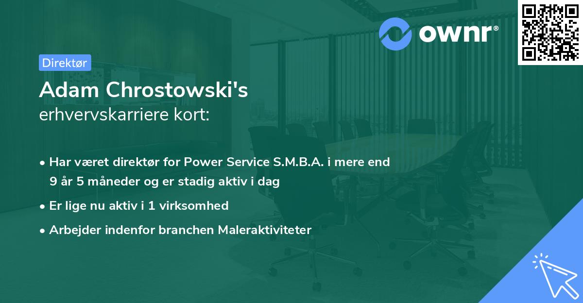 Adam Chrostowski's erhvervskarriere kort
