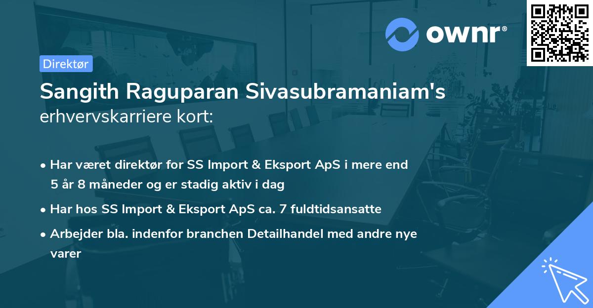Sangith Raguparan Sivasubramaniam's erhvervskarriere kort