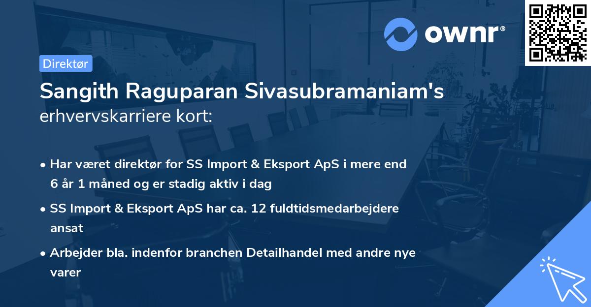 Sangith Raguparan Sivasubramaniam's erhvervskarriere kort
