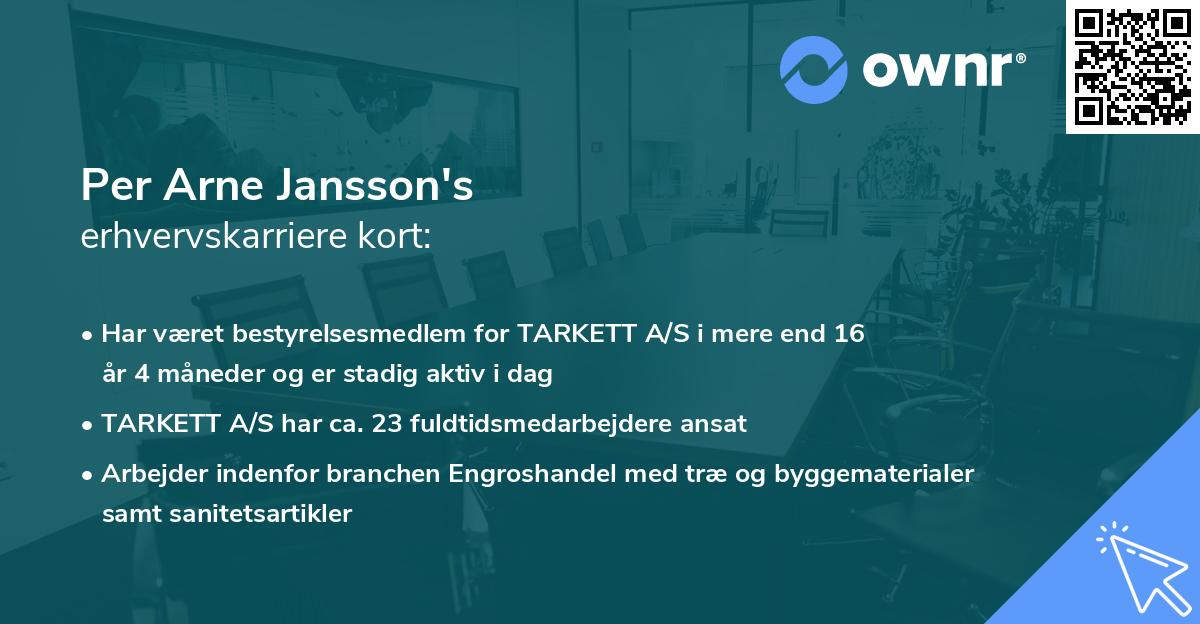 Per Arne Jansson's erhvervskarriere kort