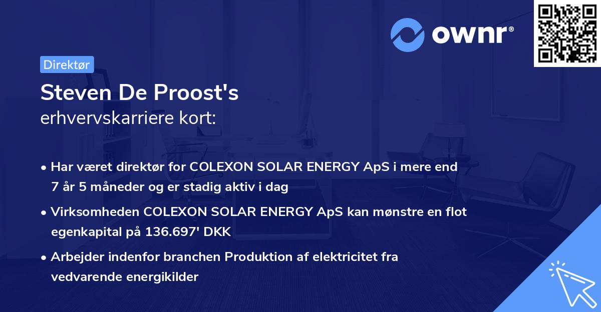 Steven De Proost's erhvervskarriere kort
