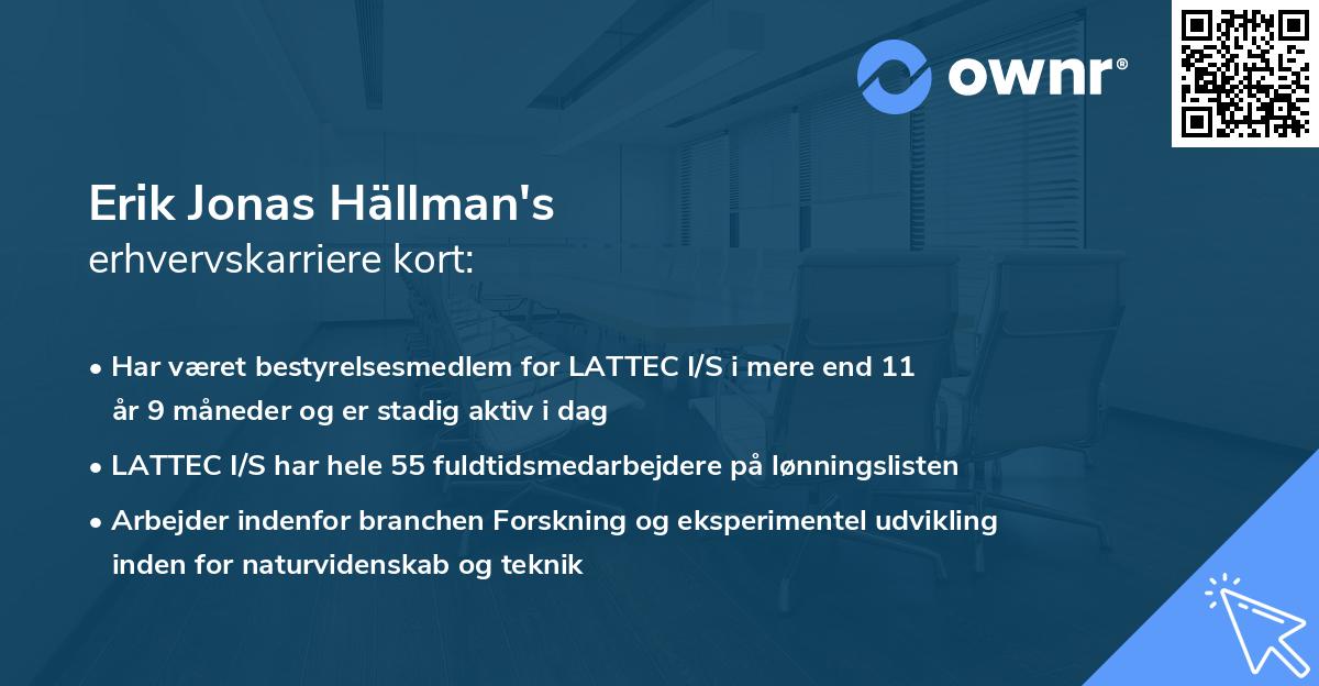 Erik Jonas Hällman's erhvervskarriere kort