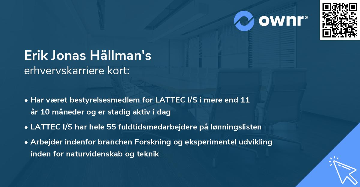 Erik Jonas Hällman's erhvervskarriere kort