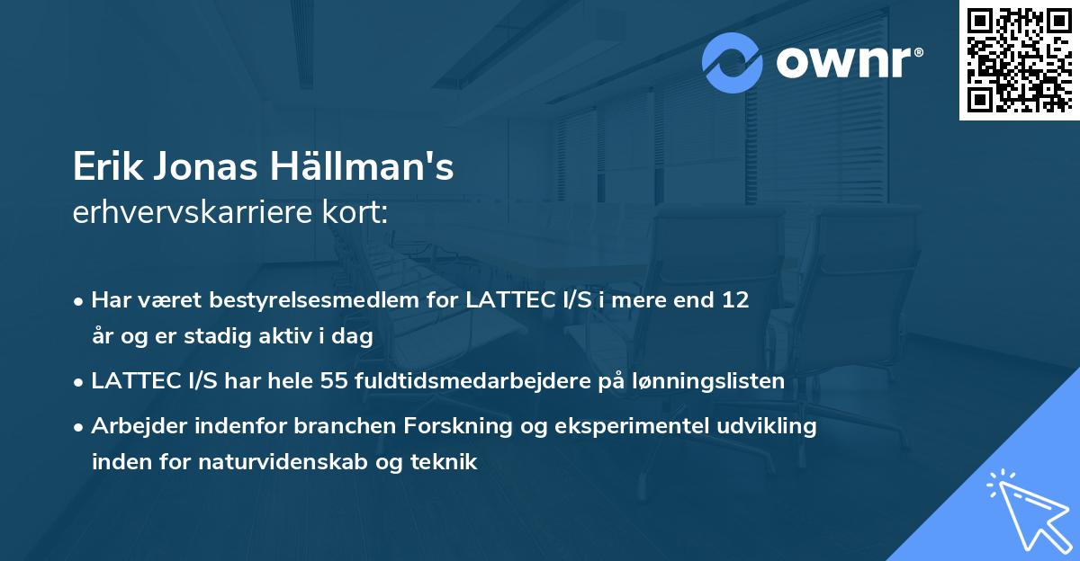 Erik Jonas Hällman's erhvervskarriere kort