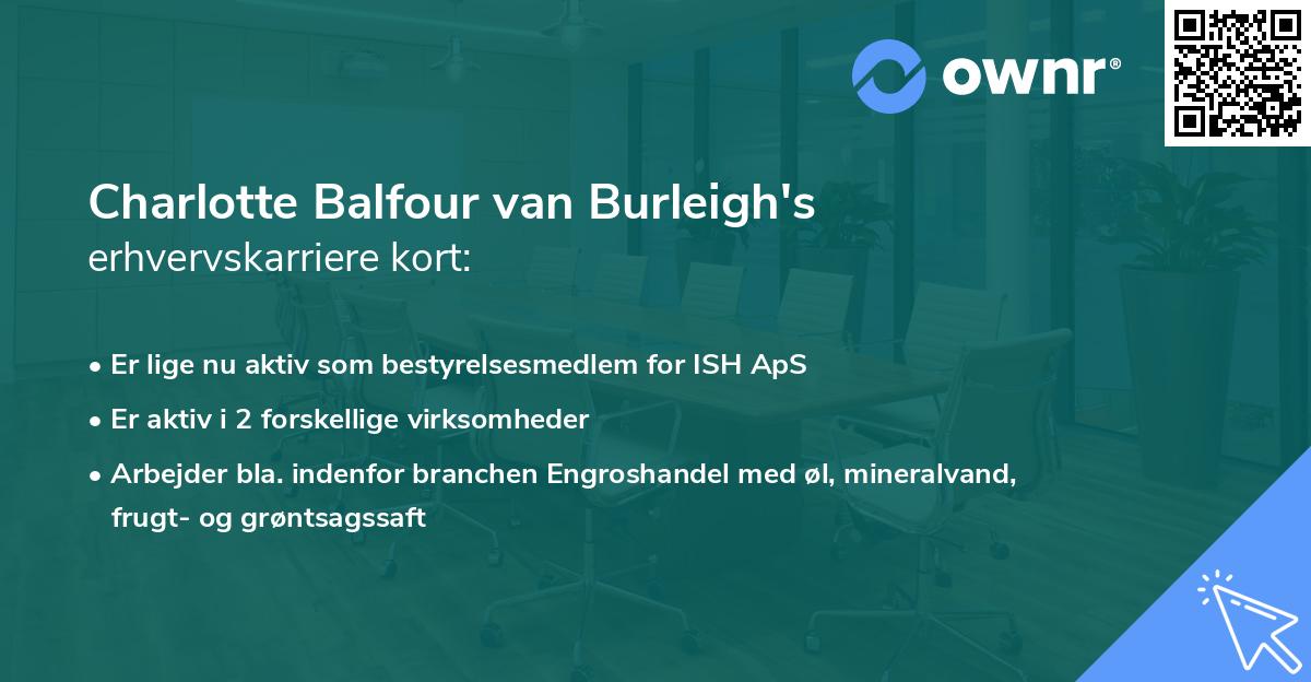 Charlotte Balfour van Burleigh's erhvervskarriere kort