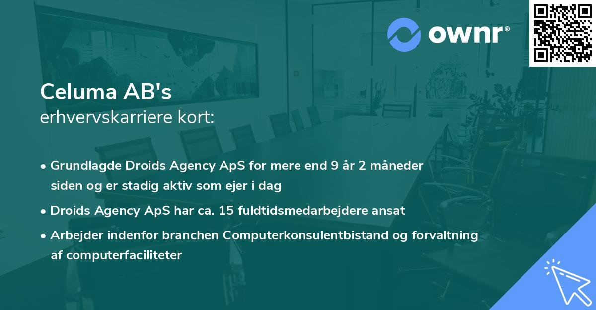 Celuma AB's erhvervskarriere kort