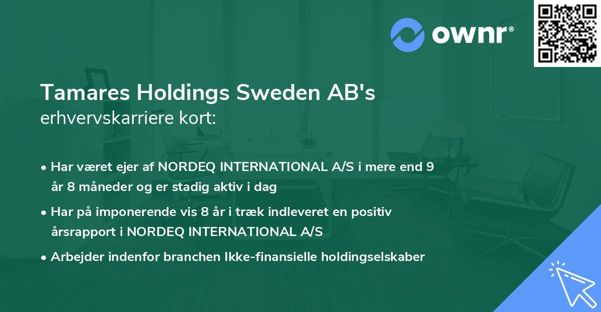 Tamares Holdings Sweden AB's erhvervskarriere kort