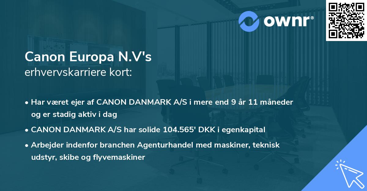 Canon Europa N.V's erhvervskarriere kort