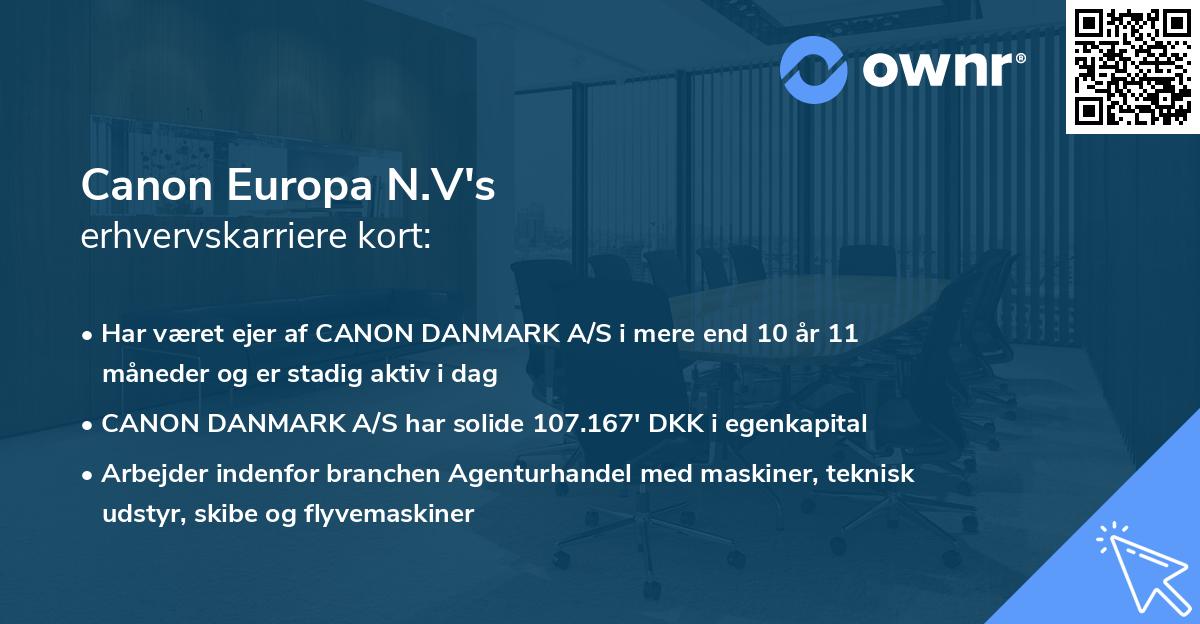 Canon Europa N.V's erhvervskarriere kort
