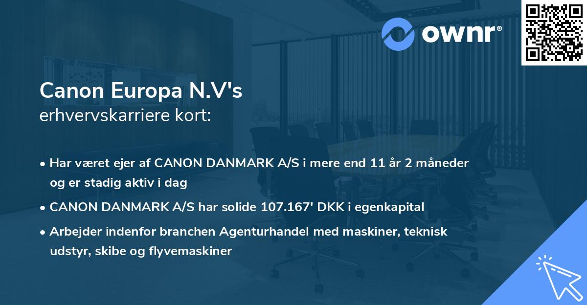 Canon Europa N.V's erhvervskarriere kort