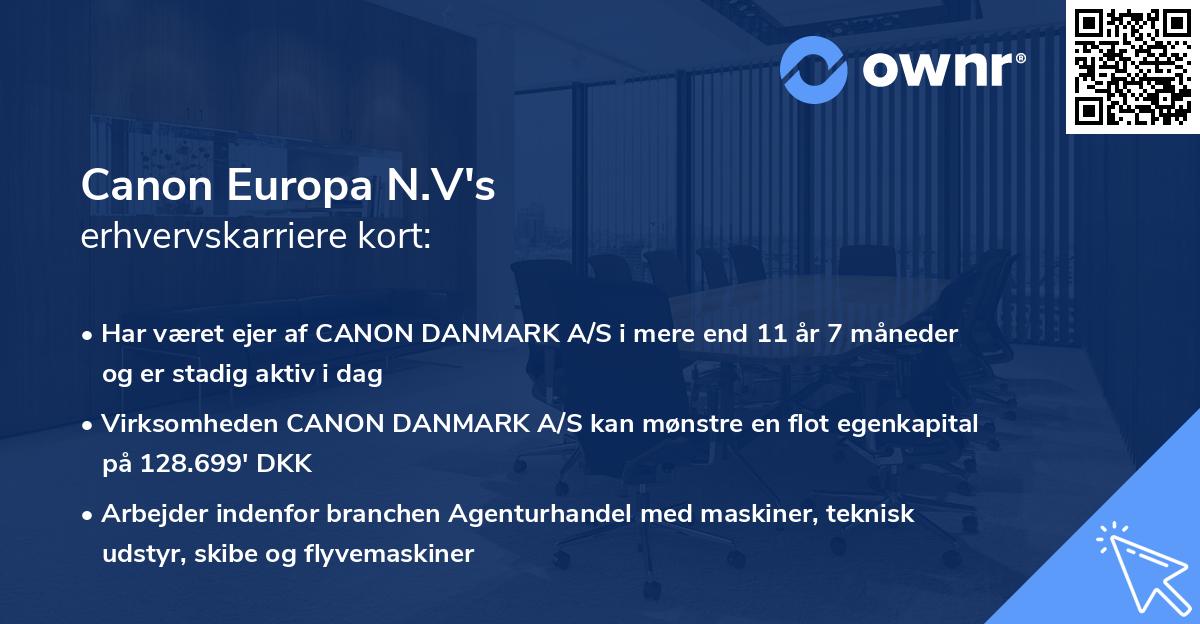 Canon Europa N.V's erhvervskarriere kort