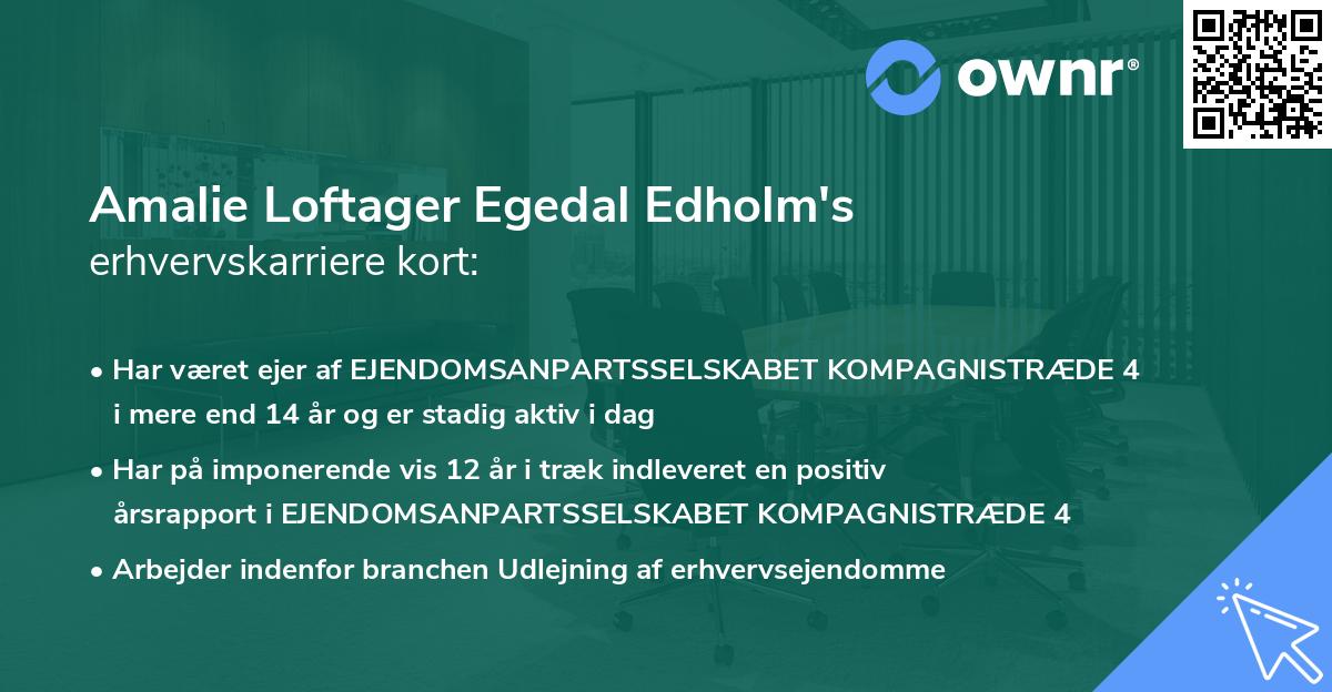 Amalie Loftager Egedal Edholm's erhvervskarriere kort