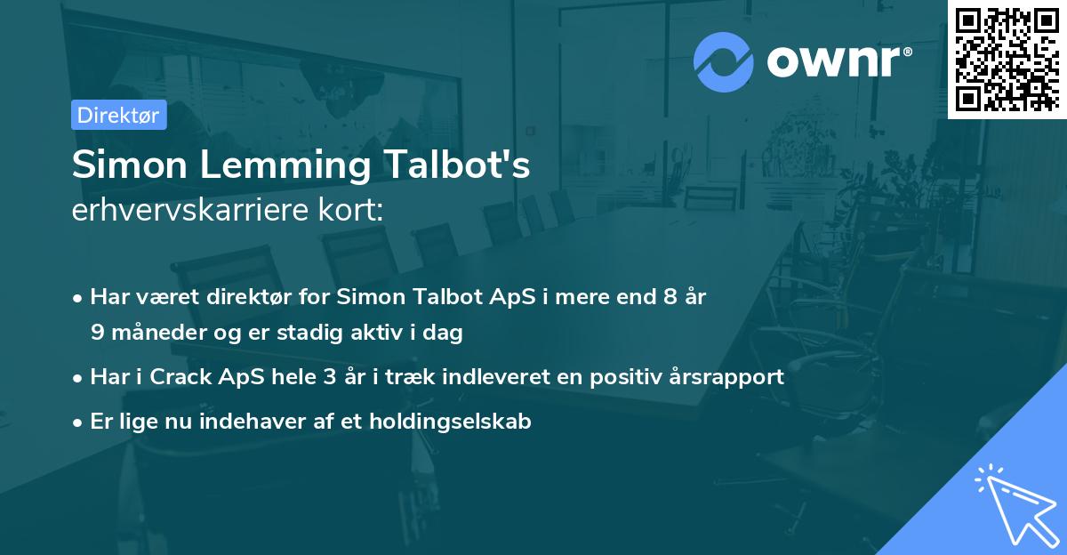 Simon Lemming Talbot's erhvervskarriere kort