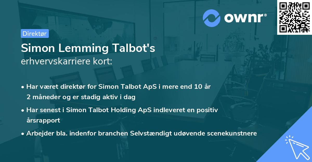 Simon Lemming Talbot's erhvervskarriere kort