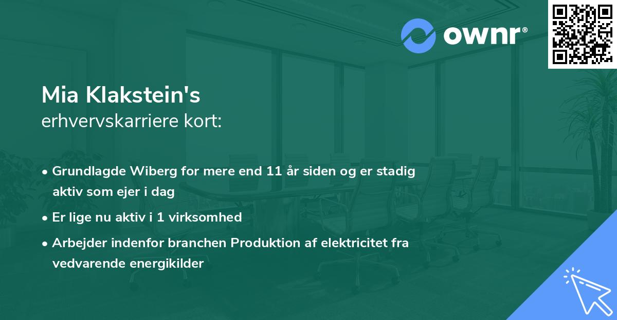 Mia Klakstein's erhvervskarriere kort
