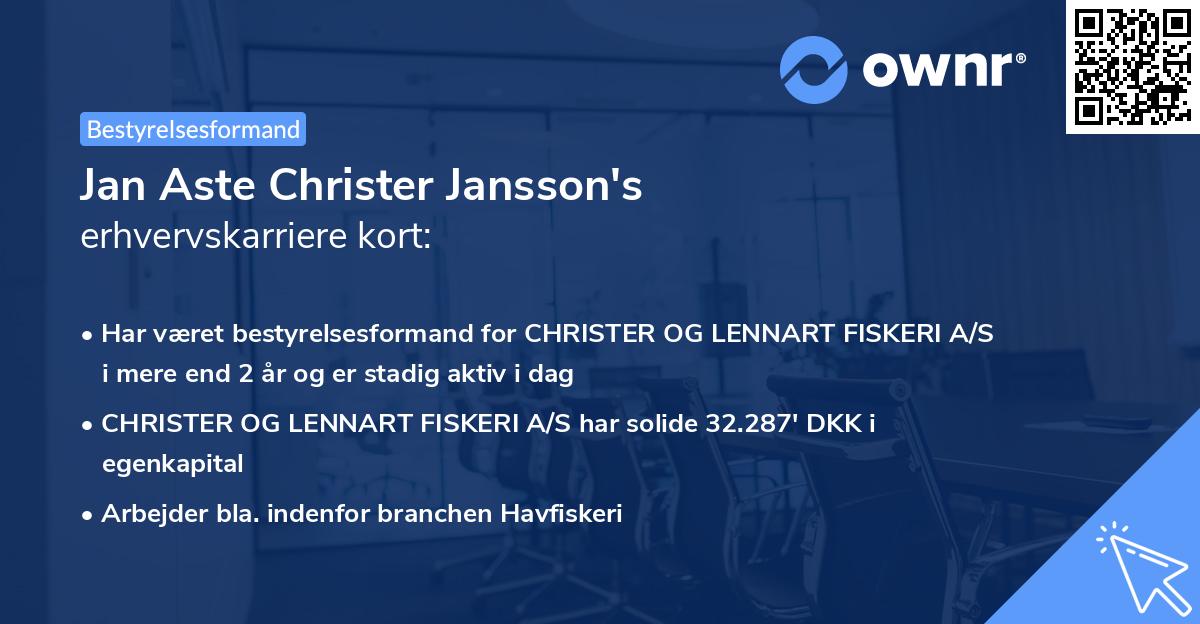 Jan Aste Christer Jansson's erhvervskarriere kort