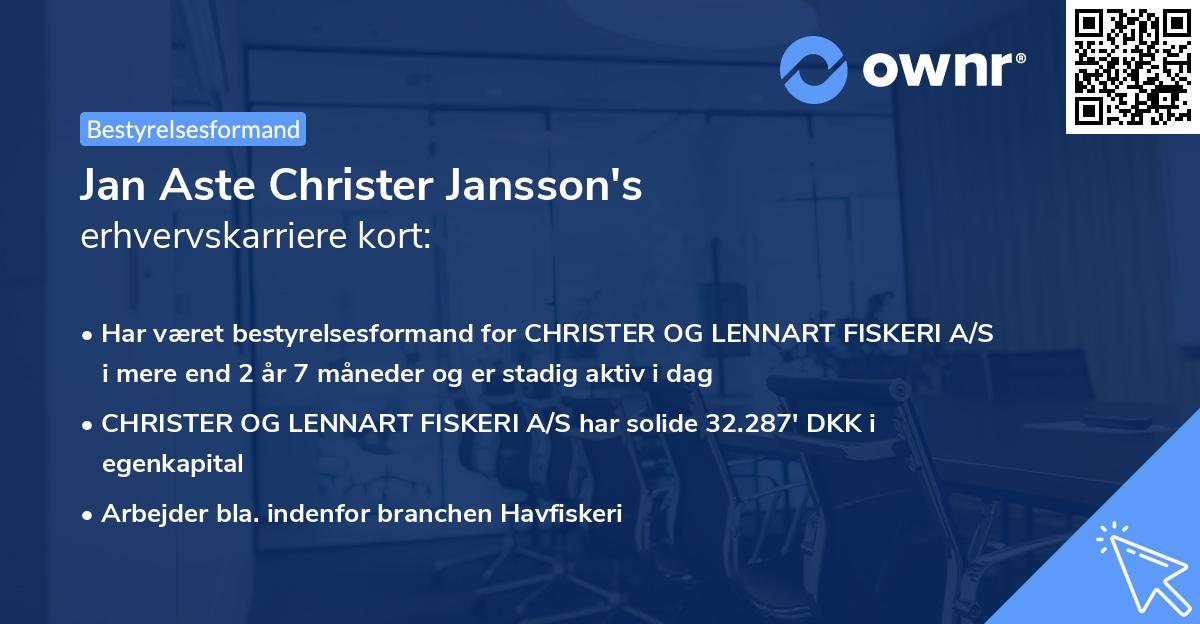 Jan Aste Christer Jansson's erhvervskarriere kort