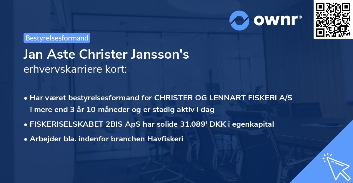 Jan Aste Christer Jansson's erhvervskarriere kort