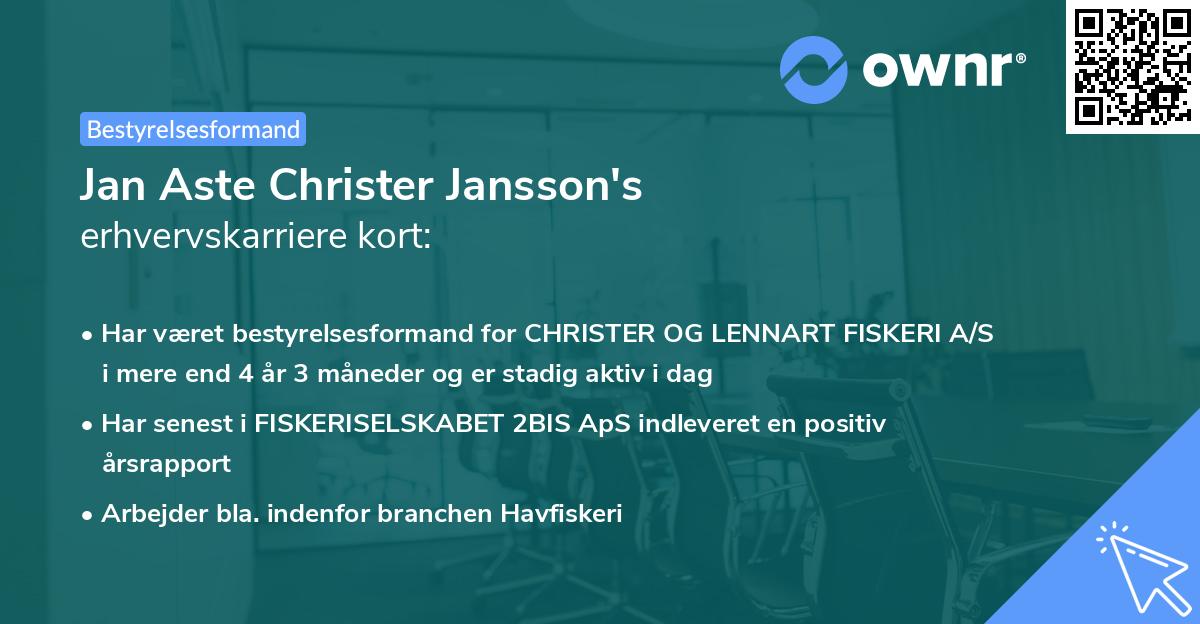 Jan Aste Christer Jansson's erhvervskarriere kort