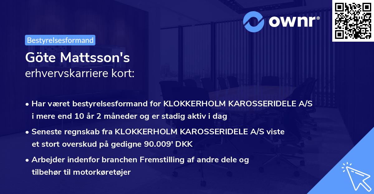 Göte Mattsson's erhvervskarriere kort