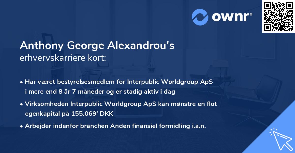 Anthony George Alexandrou's erhvervskarriere kort