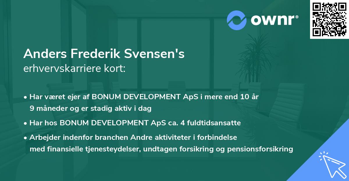 Anders Frederik Svensen's erhvervskarriere kort
