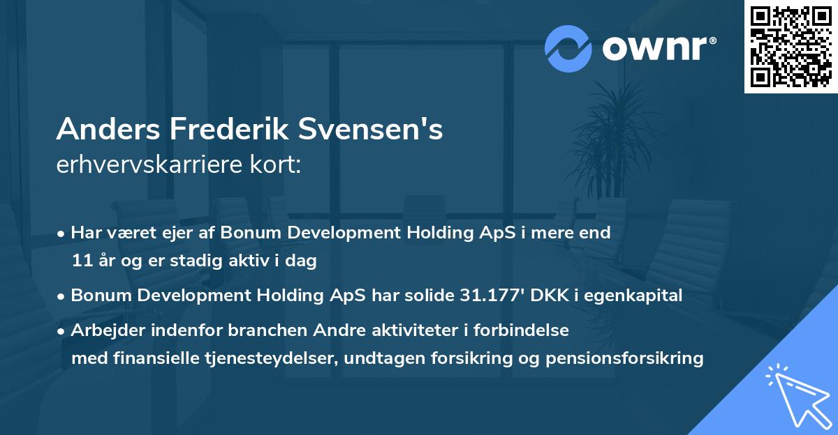 Anders Frederik Svensen's erhvervskarriere kort