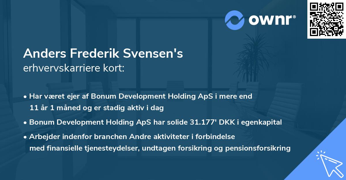 Anders Frederik Svensen's erhvervskarriere kort