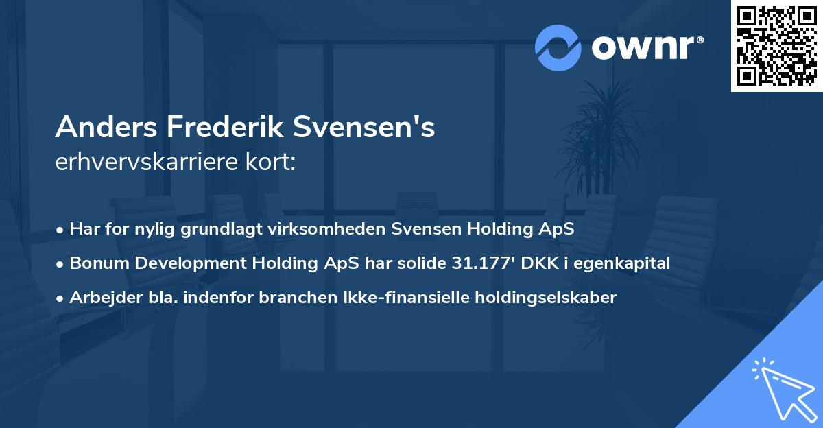 Anders Frederik Svensen's erhvervskarriere kort