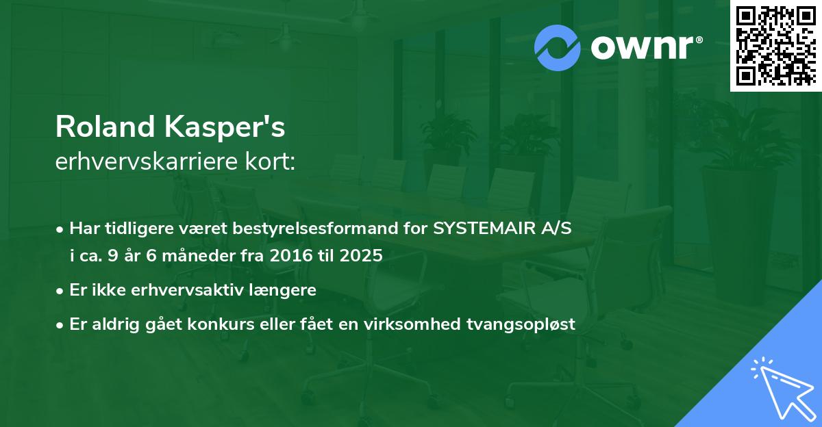 Roland Kasper's erhvervskarriere kort