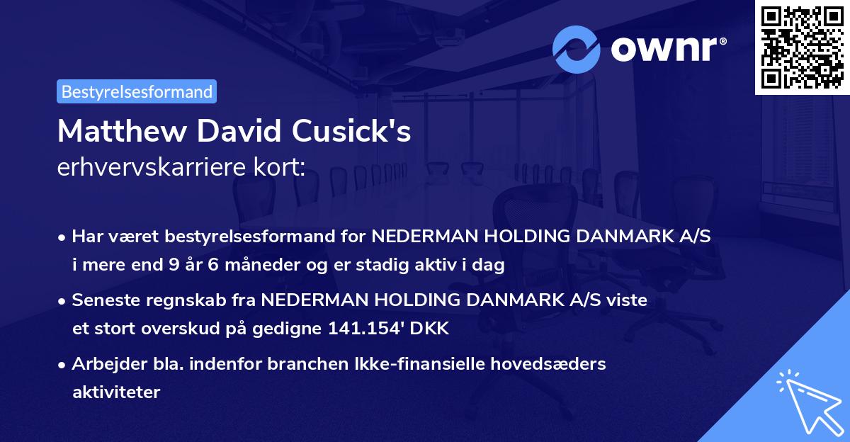 Matthew David Cusick's erhvervskarriere kort