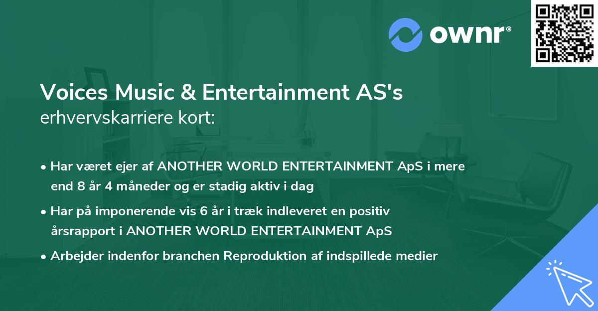 Voices Music & Entertainment AS's erhvervskarriere kort