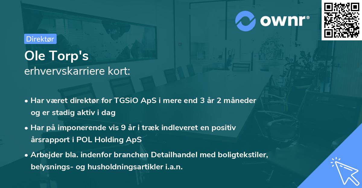 Ole Torp's erhvervskarriere kort