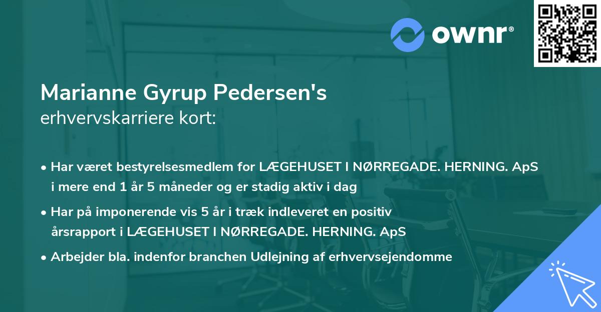 Marianne Gyrup Pedersen's erhvervskarriere kort