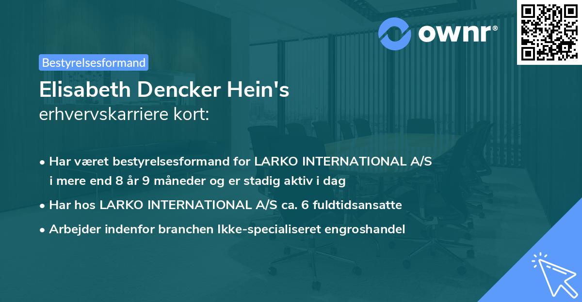 Elisabeth Dencker Hein's erhvervskarriere kort