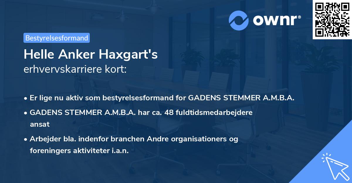 Helle Anker Haxgart's erhvervskarriere kort