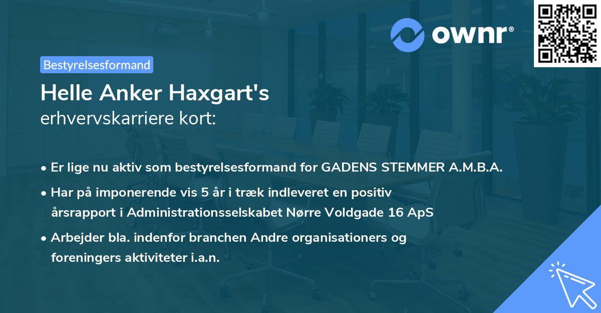 Helle Anker Haxgart's erhvervskarriere kort