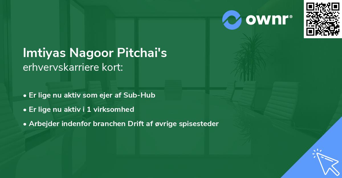 Imtiyas Nagoor Pitchai's erhvervskarriere kort