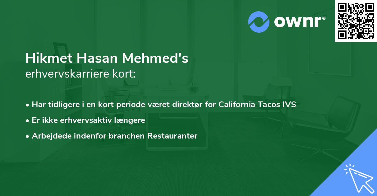Hikmet Hasan Mehmed's erhvervskarriere kort