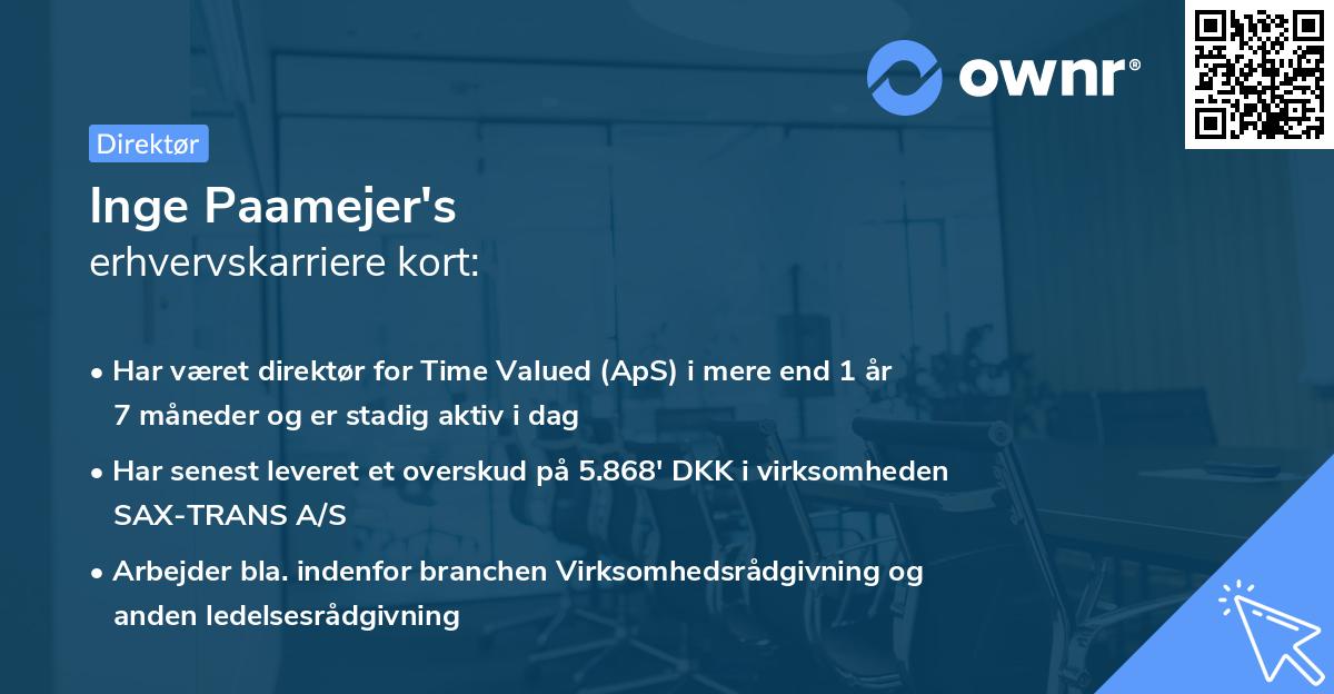 Inge Paamejer's erhvervskarriere kort